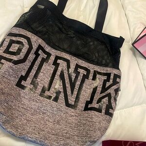 Victoria's Secret PINK Gray/Black Mesh Top Tote Bag OS 17" X 16" X 4.5"